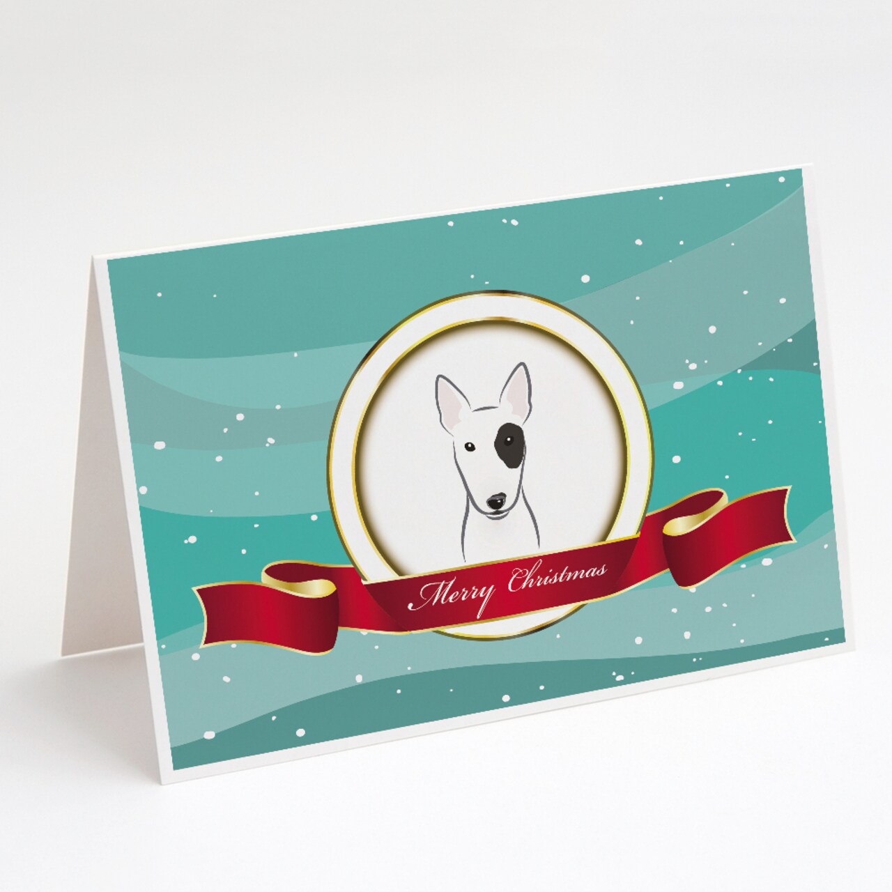 Caroline&#x27;s Treasures   BB1519GCA7P Bull Terrier Merry Christmas Greeting Cards and Envelopes Pack of 8, 7 x 5, multicolor